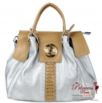 Designer Inspired Slouchy Faux Leather Handbag w/ Twist Lock Accent